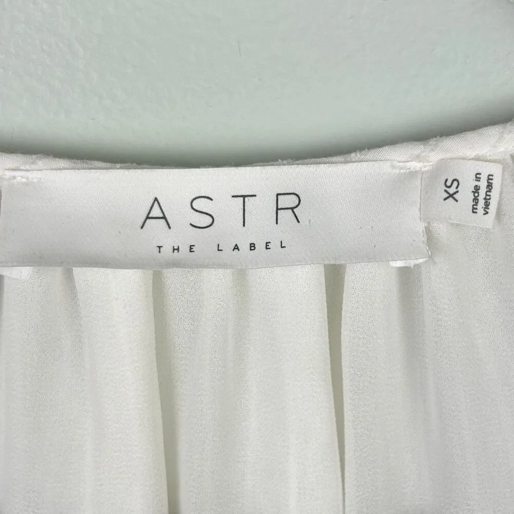 ASTR the Label Ruched Puff Long Sleeve Top White Sheer Pinstripe Blouse VNeck XS